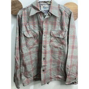 Vintage 60s 70s Wool Flannel Shirt Plaid Distressed Grunge Workwear Men's M